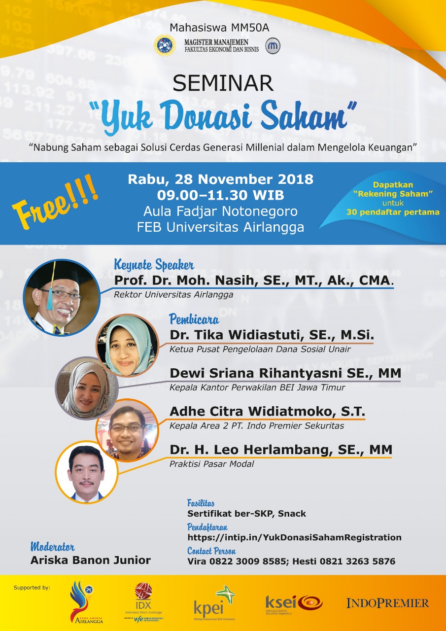 Seminar YUK DONASI SAHAM by MM FEB Unair 28 Nov 2018